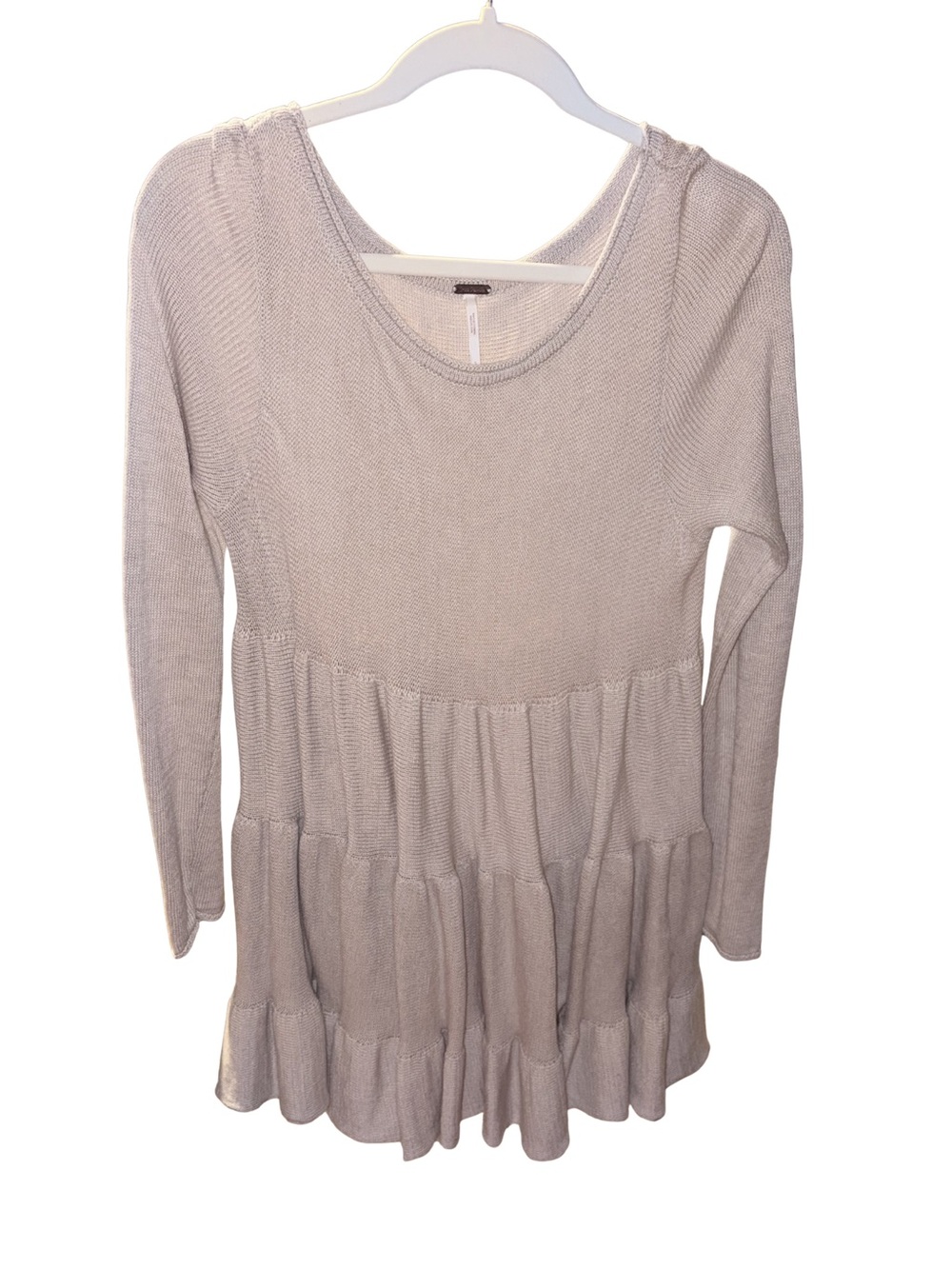 Small Free People Taupe Tiered Long-Sleeve Knit Tunic